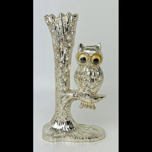 Vintage Metallic Metal Owl Tree Earring Holder Googly Wiggle Eyes Retro 5.5"H